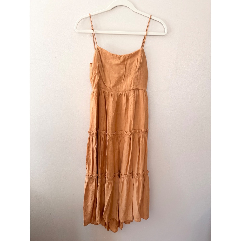 Elodie Women Terracotta Tiered Midi Dress Smocked Back Cutout ELDS5213-NR Small